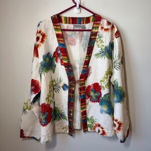 Chico's Linen tie front cardigan light jacket topper vibrant floral print Size 3